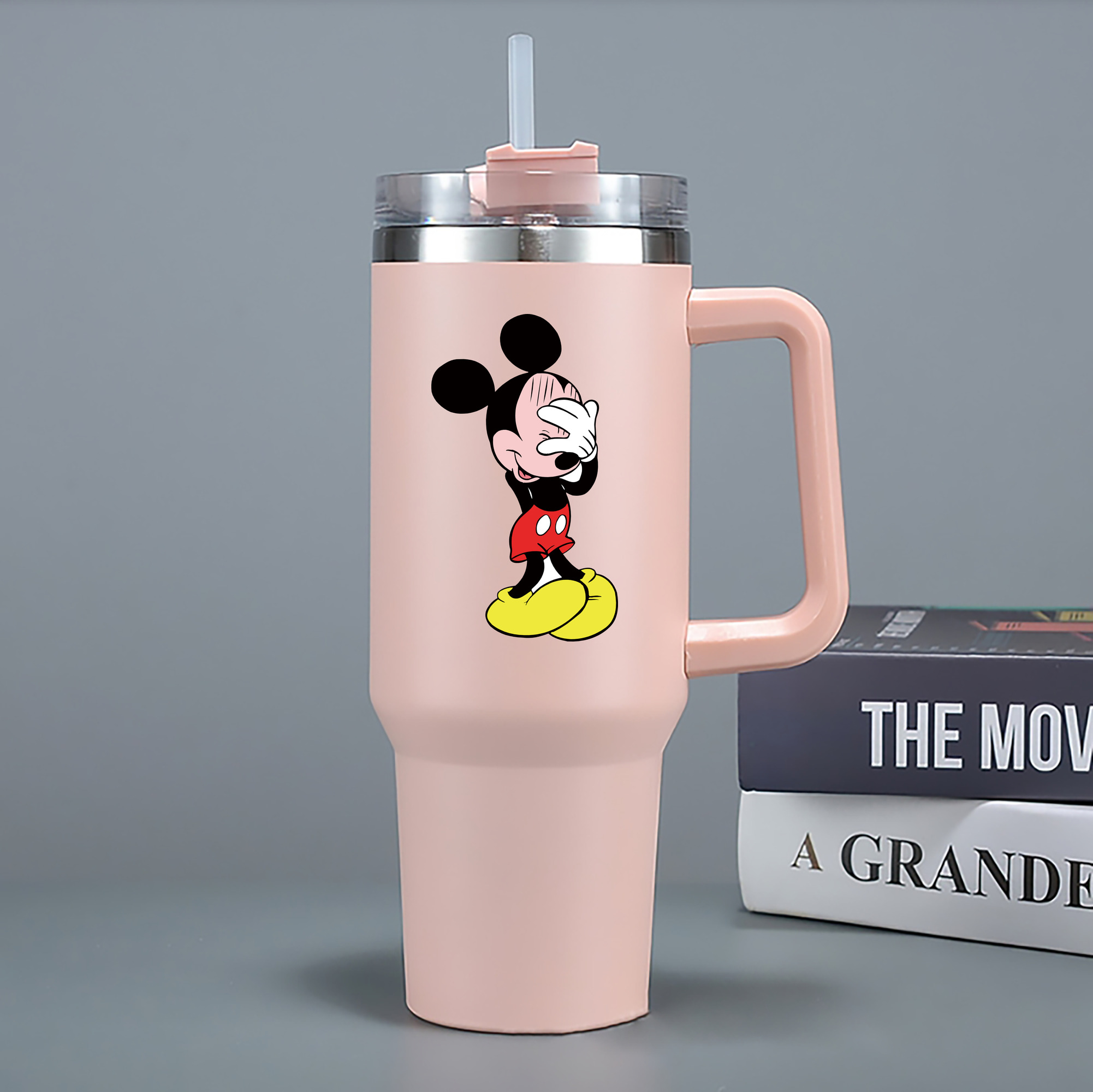 （画像用） ミッキーマウス Mickey Mouse 1200mL車用タンブラー - クリスタルステッカー（プラスチックストロー付き）